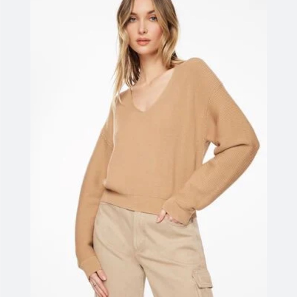 DYNAMITE Ribbed V-Neck Balloon Sleeve Sweater Sz Sm